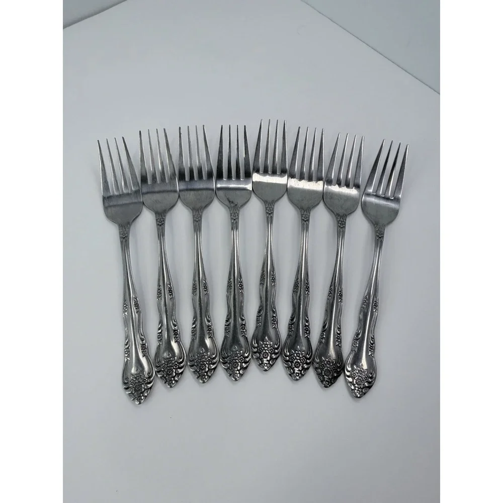 DREAM ROSE Stainless Rogers Korea By Stanley Roberts Set Of 8 Dinner Forks #2